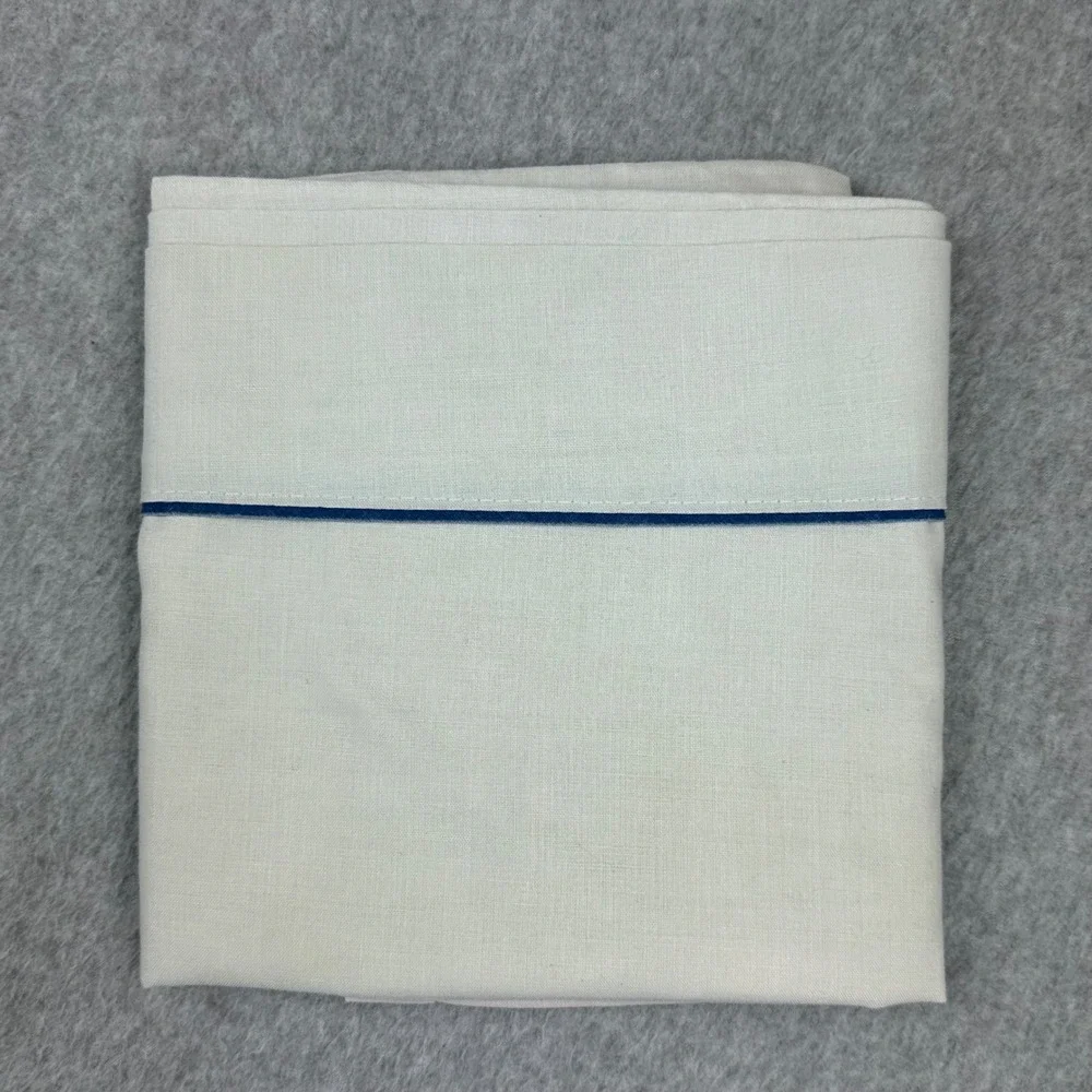 Vtg Sears Perma-Prest Percale Twin Flat Sheet Navy Blue Cream Pillowcase